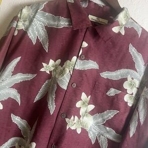 Tommy Bahama Shirt Large Silk Camp  Loop Collar Hawaiian Cruise Beach‎ Floral